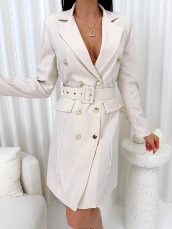 Beżowa Elegancka Marynarkowa Sukienka  14831-286-A