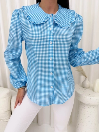 Błękitna Koszula w Drobną Kratkę 14852-277-A