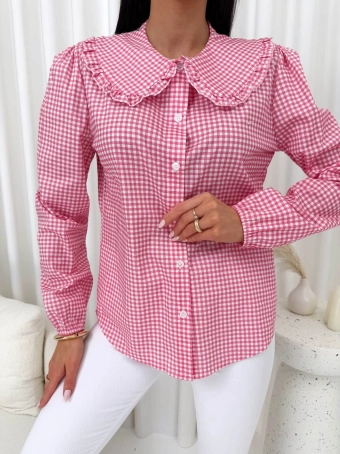 Pudrowa Koszula w Drobną Kratkę 14852-277-B