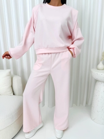 Pudrowy Dresowy Komplet Damski 14857-33-D
