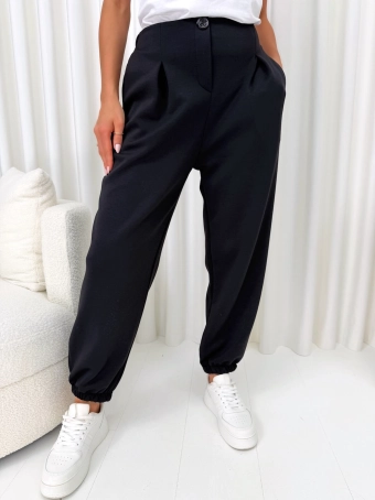 Czarne Dresowe Spodnie ze Ściągaczami 14858-252-C