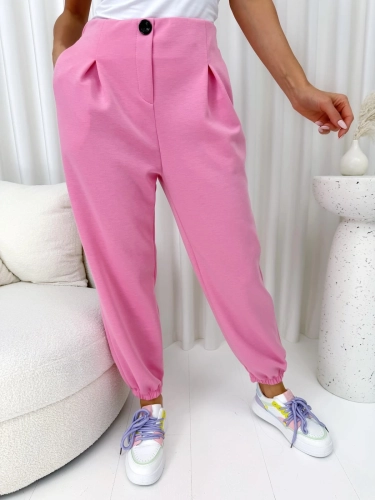 Pudrowe Dresowe Spodnie ze Ściągaczami 14858-252-D