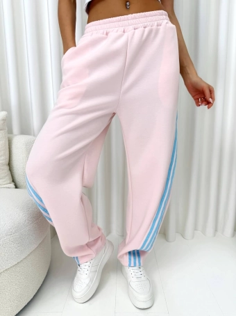 Pudrowe Dresowe Spodnie o Kroju Barrel 14860-134-B