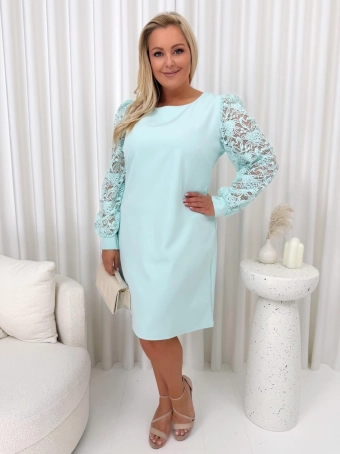 Miętowa Sukienka Plus Size z Koronkowymi Rękawami 14843-166-C