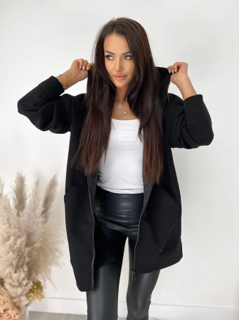 Czarna Bluza Oversize z Kapturem 9371-285-B