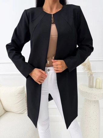 Czarny Długi Żakiet z Zapięciem 14674-169-B