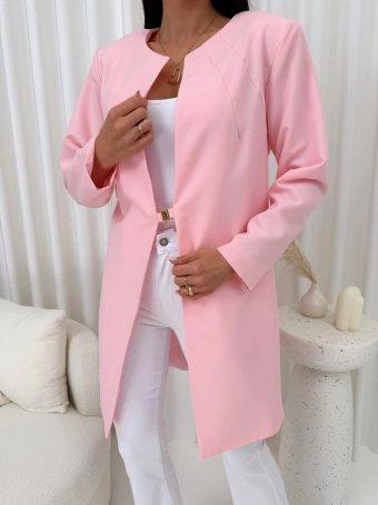 Pudrowy Długi Żakiet z Zapięciem  14674-169-G