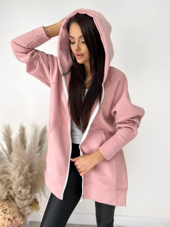 Pudrowa Bluza Oversize z Kapturem 9371-285-E