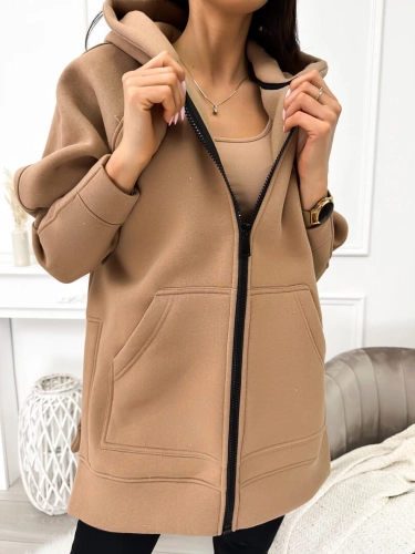 Brązowa Bluza Oversize z Kapturem 9371-285-J