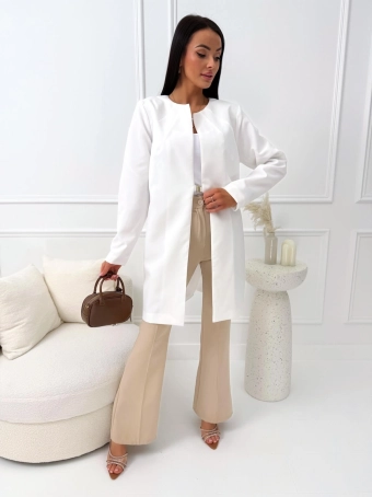 Kremowy Długi Żakiet z Zapięciem  14674-169-C