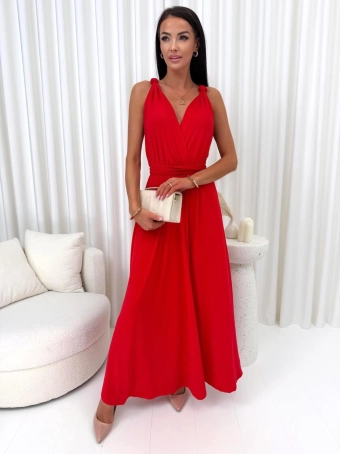 Czerwona Sukienka z Wiązaną Górą 14821-102-D