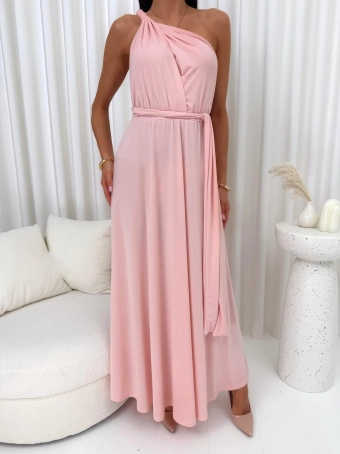 Brzoskwiniowa Sukienka z Wiązaną Górą 14821-102-B