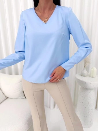 Błękitna Elegancka Bluzka z Dekoltem V 14735-86-A