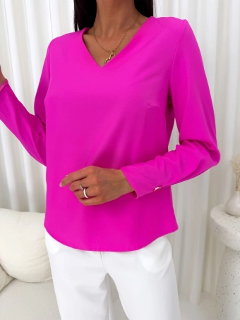 Fuksjowa Elegancka Bluzka z Dekoltem V 14735-86-C