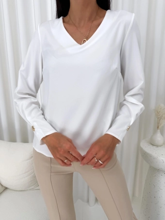 Kremowa Elegancka Bluzka z Dekoltem V 14735-86-D