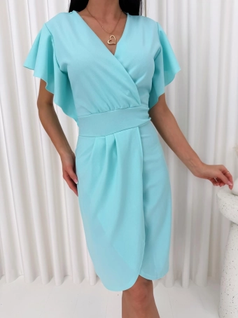 Miętowa Sukienka z Kopertowym Dekoltem 12163-169-N