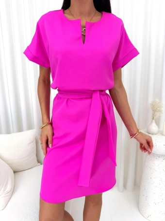 Fuksjowa Sukienka Plus Size z Paskiem 14875-344-C