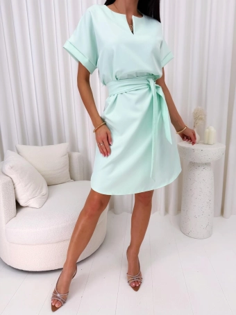 Miętowa Sukienka Plus Size z Paskiem 14875-344-E
