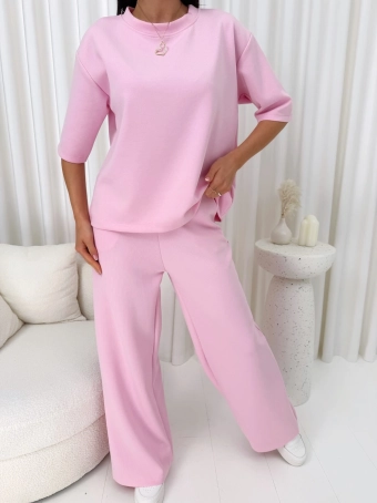 Pudrowy Dwuczęściowy Dresowy Komplet 14880-240-D