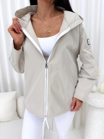 Beżowa Przejściowa Kurtka z Kapturem 14884-266-A