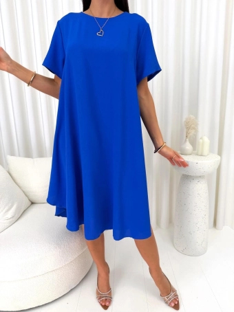 Kobaltowa Gładka Sukienka Oversize 14890-530-E