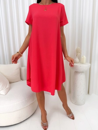 Koralowa Gładka Sukienka Oversize 14890-530-F