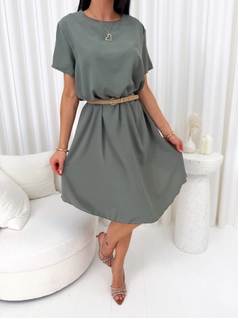 Khaki Gładka Sukienka Oversize 14890-530-D