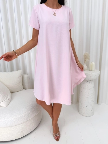 Pudrowa Gładka Sukienka Oversize 14890-530-H