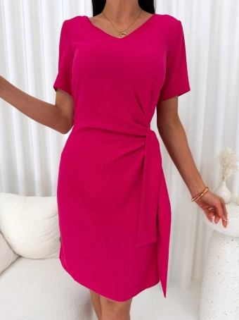 Różowa Klasyczna Sukienka z Wiązaniem  14736-136-F