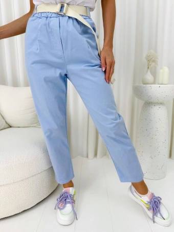 Błękitne Materiałowe Spodnie z Wysokim Stanem 14733-191-B