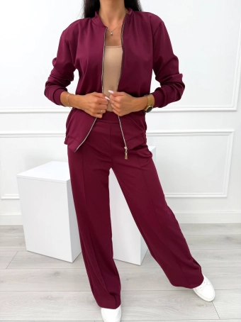 Bordowy Komplet Bluza + Spodnie 12670-184-F
