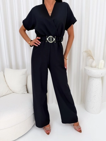 Czarny Elegancki Kombinezon z Kopertowym Dekoltem  14798-281-A