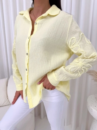 Żółta Bawełniana Koszula z Aplikacją na Rękawach 14828-43-C