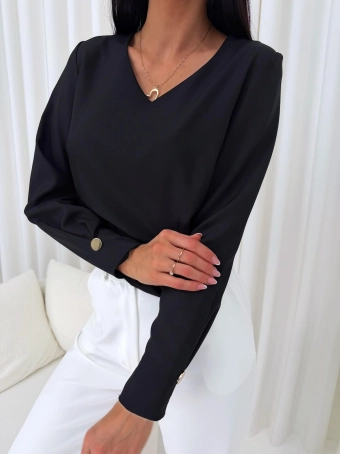 Czarna Elegancka Bluzka z Dekoltem V 14735-86-B
