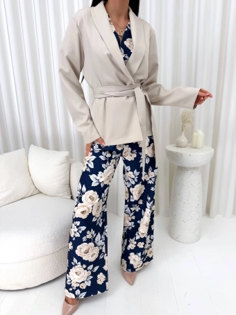 Beżowo-Granatowy Kombinezon + Marynarka  14874-160-A