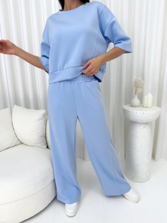 Błękitny Komplet Bluzka + Szerokie Spodnie 14888-49-A