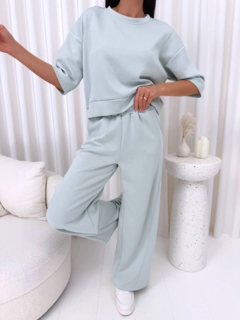 Pistacjowy Komplet Bluzka + Szerokie Spodnie 14888-49-C