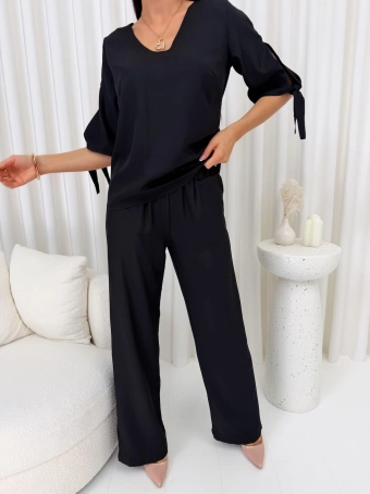 Czarny Lekki Komplet Bluzka + Spodnie 14889-181-C