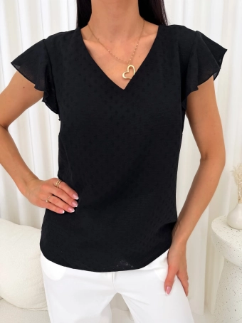 Czarna Bluzeczka z Falbankami na Rękawkach 14891-328-B