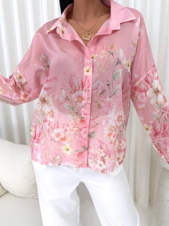 Pudrowa Koszula z Motywem Kwiatowym 14900-265-C