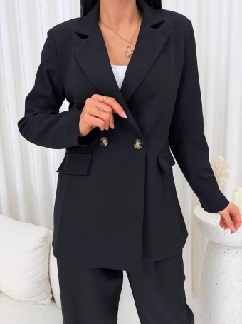 Czarna Gładka Marynarka Damska  14903-113-B
