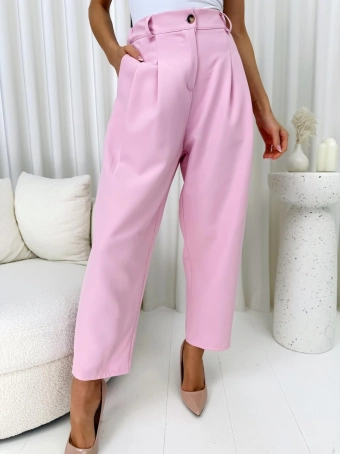 Pudrowe Garniturowe Spodnie z Zakładkami 14904-97-C