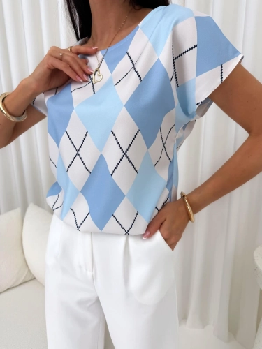 Błękitno-Beżowa Bluzeczka ze Wzorem 14911-51-Q