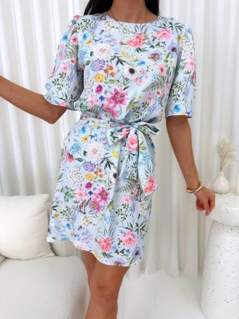 Błękitna Sukienka z Motywem Kwiatowym  14918-29-Q