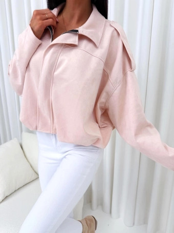 Pudrowa Zamszowa Kurtka Bomberka 14813-178-B