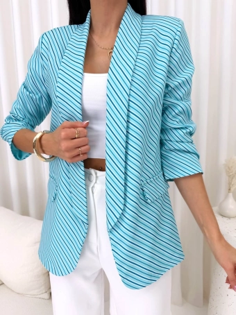 Miętowa Marynarka w Paski 14897-147-Q