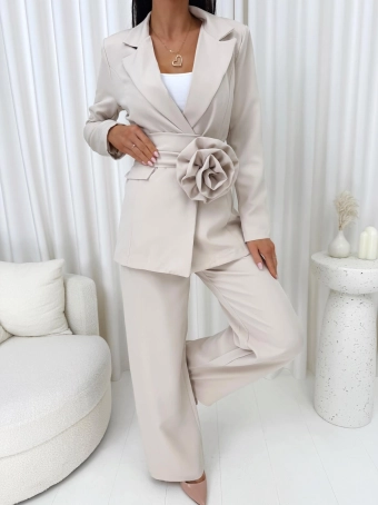 Beżowy Dwuczęściowy Garniturowy Komplet  14803-181-E