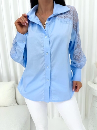 Niebieska Koszula z Koronką  14781-250-D