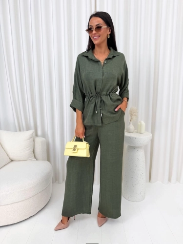 Khaki Komplet Bluzka + Szerokie Spodnie 14943-255-B