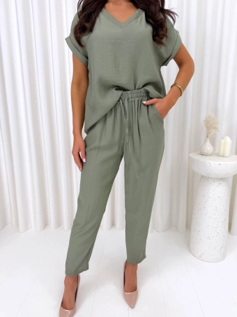 Khaki Dwuczęściowy Wiskozowy Komplet  14932-28-E